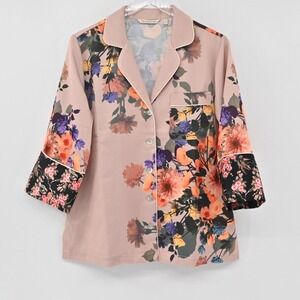 SOFT‎ SURROUNDINGS Womens Dahlia Dreams Top Size S Floral Kimono Satin Blouse